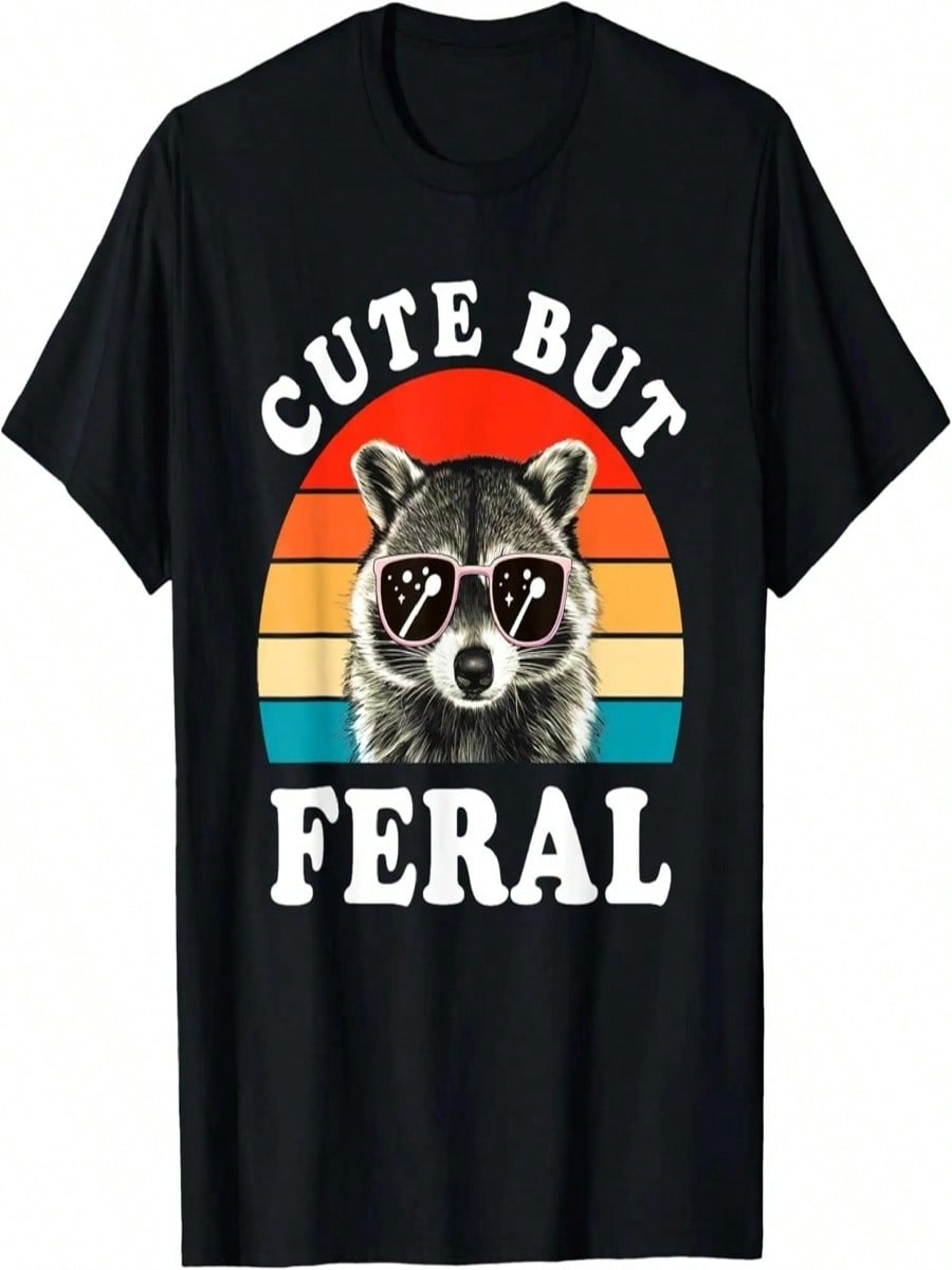 Cute But  Funny Racoon Sunglasses Vacation Retro T-Shirt S