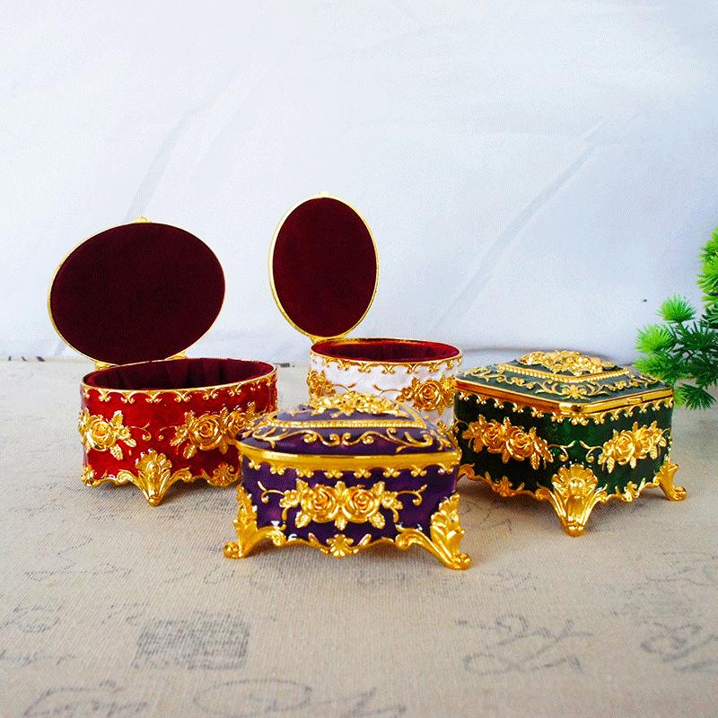 Metal Creative European Vintage Jewelry Box Small Gold-plated Hand-painted High-end Rose Jewelry Storage Box Cotton Swab Box