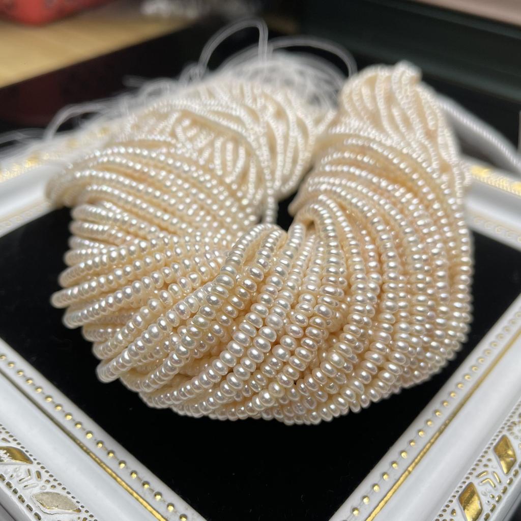 1String, White Natural Freshwater Pearls, Handmade Flat Pearl Beads for Jewelry Making DIY Necklaces Crafts (Beads 3-4mm, Length 36cm)