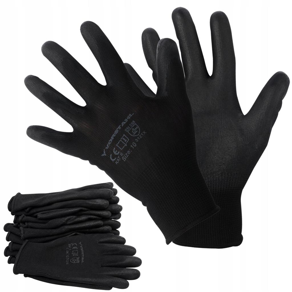 Polyester gloves with polyurethane, black, pack of 12, size 9, Vorstahl quality
