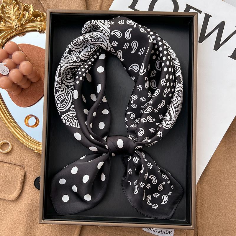 Lune Printing Silk Scarf Hijab Women 70*70Cm Luxury Design Square Scarf Girl Ribbon Hairband Neckerchief Foulard Hair Band