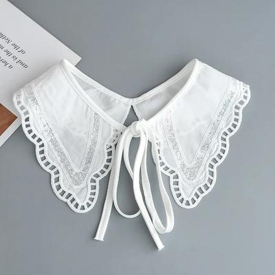 Women White Embroidery Fake Collar Shawl Wraps Girls Summer Dress Shirt Hollow Out Floral Necklace Scarf False Collar