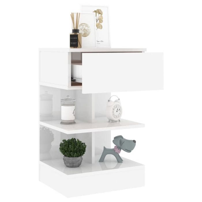 Table de chevet - Maison Exclusive - Blanc brillant - Bois d’ingénierie - 40 x 35 x 65 cm