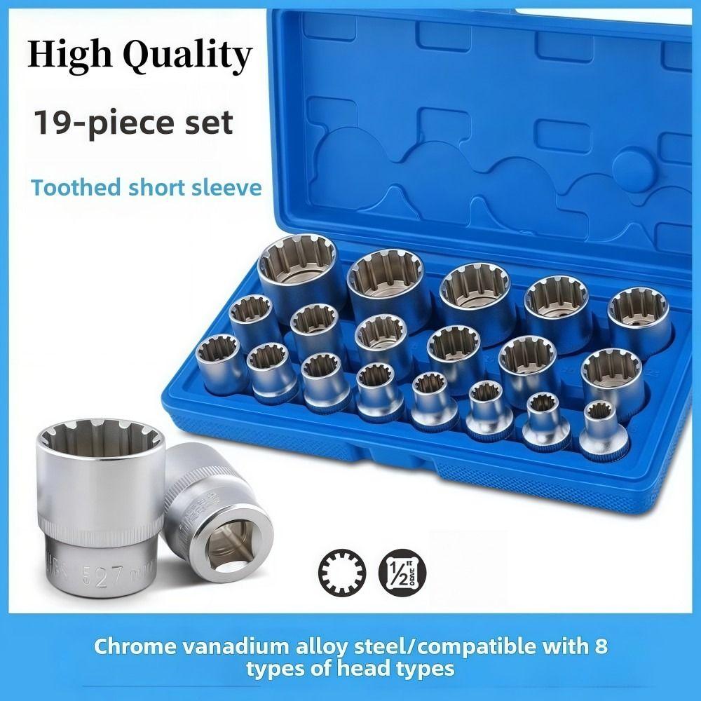 19 Stk. 8-32mm Vielzahn Steckschlüssel Satz Metrischer Steckschlüssel Satz 12 Punkt Steckschlüssel Satz Reparaturwerkzeug