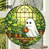 Unique Wall Hanging Art Retro Halloween Pendant, Ghost/Bat/Spider Web/Pumpkin Head Print, Old School Horror Room Decor Vintage Acrylic Ornament