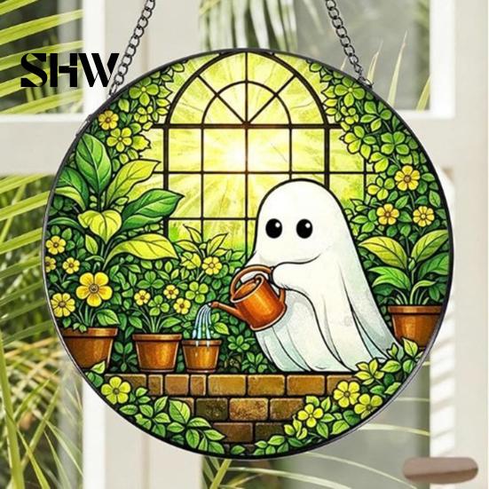Unique Wall Hanging Art Retro Halloween Pendant, Ghost/Bat/Spider Web/Pumpkin Head Print, Old School Horror Room Decor Vintage Acrylic Ornament