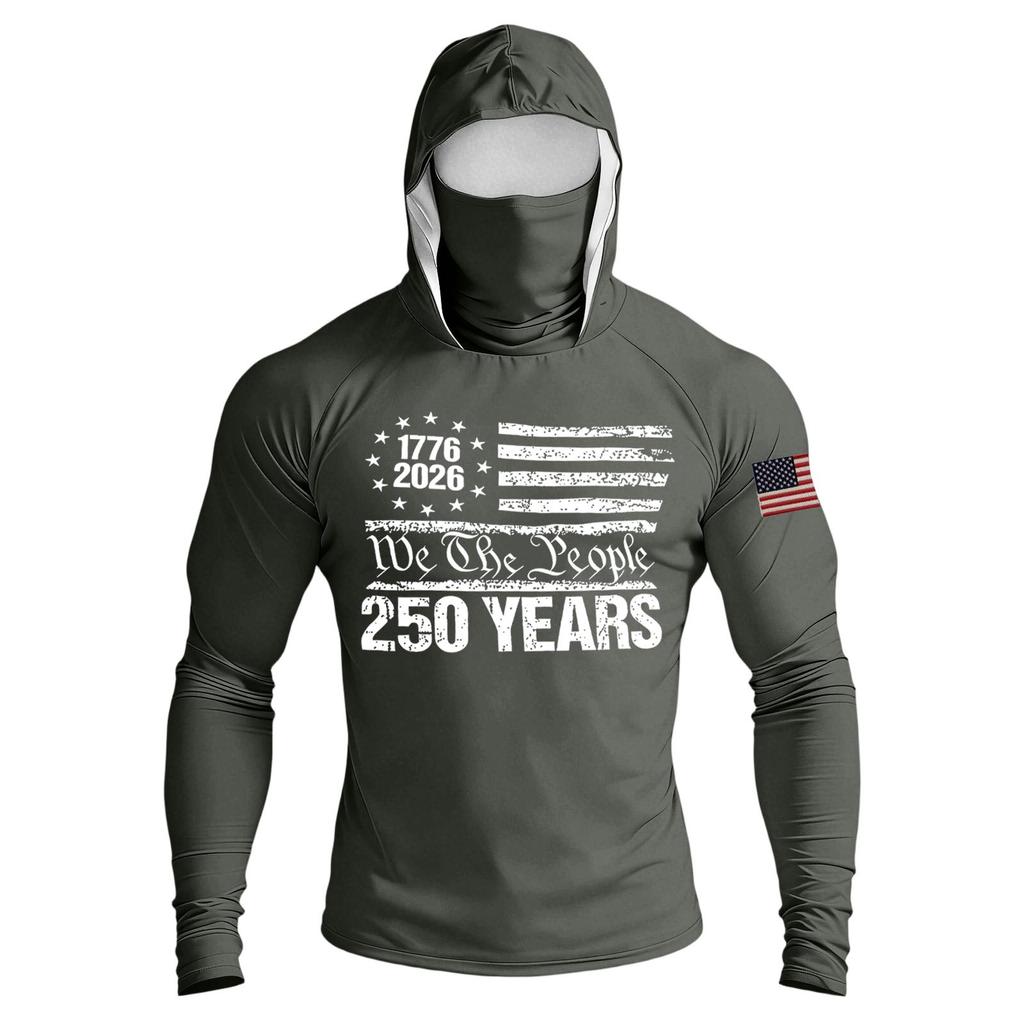 Men's Casual Raglan Sleeve Hooded Long Sleeve Sun Protection Shirt Lightweight Breathable Outdoor Activewear with Face Cover
