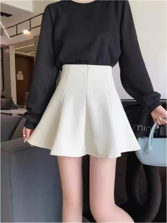 Women's High Waist Black A-line Umbrella Skirt - Plus Size, Anti-exposure, Hip-hugging