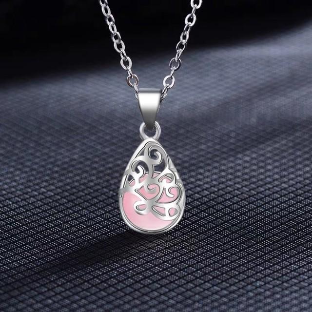 ANENJERY Natural Cat Eye Opal Pendant Necklace for Women New Trendy Charm Necklace Girls Engagement Jewelry
