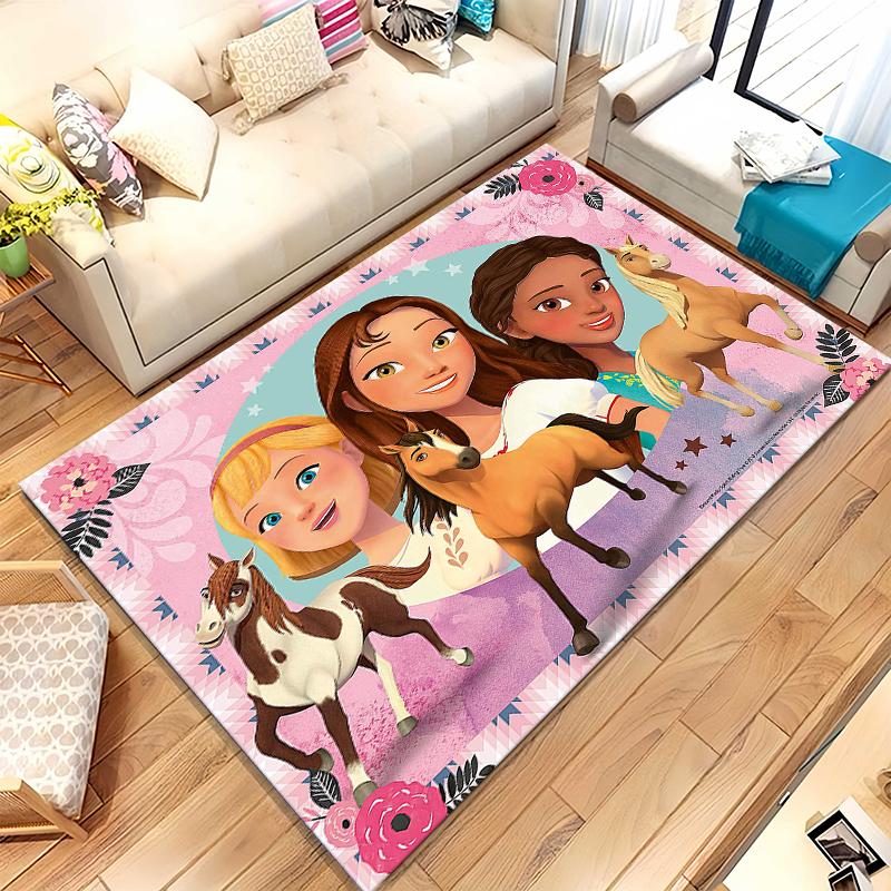 Cartoon Spirit Riding Free Horses Living Room Non-Slip Area Rug Soft Carpet for Bedroom Kids Playroom Sofa,Home Decor Doormat