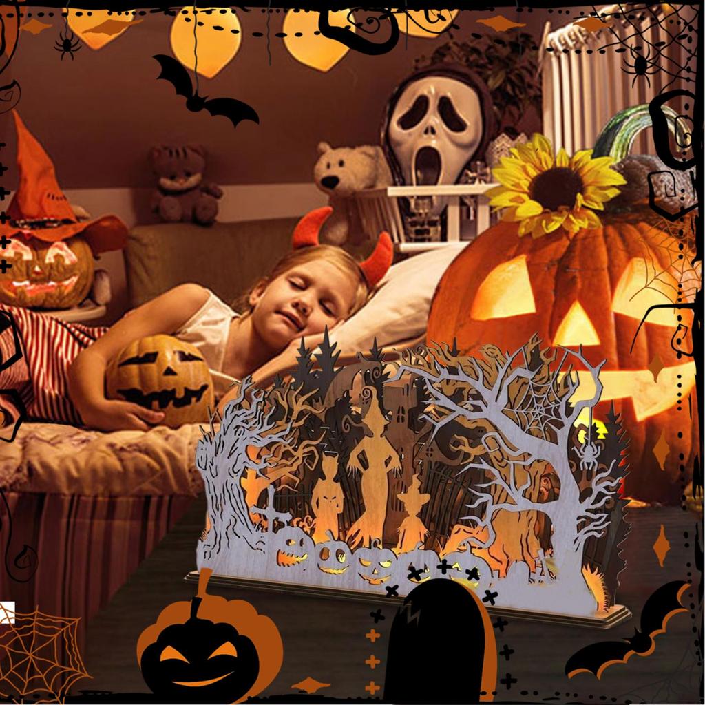 Halloween Candle Holder Halloween Table Centerpiece Decorations Wooden Seasonal Table Centerpiece Decor for Fireplace Mantle