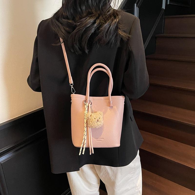 Lychee Pattern Portable Bucket Bag Women'S Simple Trend Shoulder Bag Foreign Style Versatile Messenger Bag