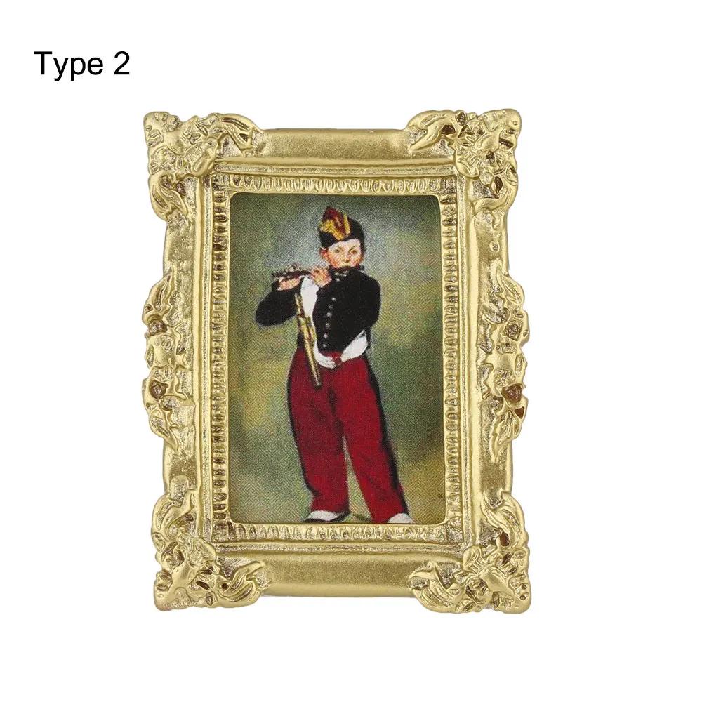 1:12 Scale Dollhouse Miniature Oil Painting Vintage Character Landscape Picture Mini Photo Frame Dollhouse Wall Mural Ornaments