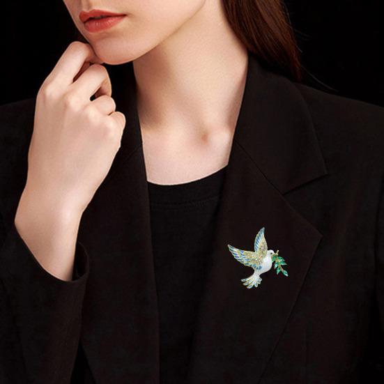 Women Brooch Bird Wing Pigeon Shape Suit Pin Sparkling Rhinestones Inlaid Retro Style Peace Symbol Brooch Woolen Coats Accessory
