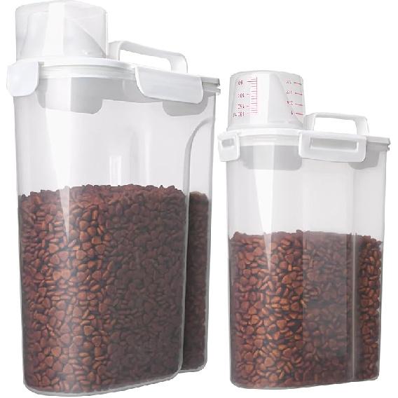 Upgraded Dog Food Storage Container Small, Cat Food Container Airtight, Pet Food Container Dispenser with Pour Spout, Measuring Cup and 4 Seal