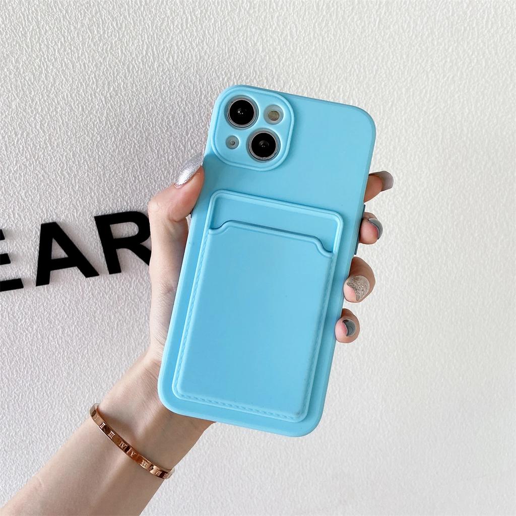 Měkký silikonový držák na karty pouzdro na telefon pro iPhone 16 15 14 13 12 Pro Max Mini Plus kontrastní barva tlačítka nárazuvzdorný zadní kryt