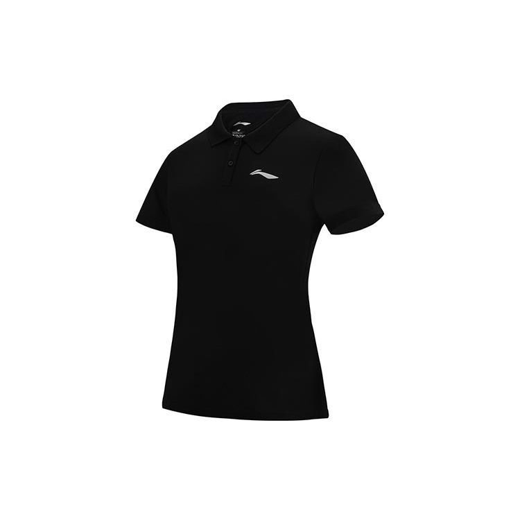 Li Ning Feather Series Solid Color Quick-Dry Short Sleeve Polo Shirt Women tops Black APLR126-3