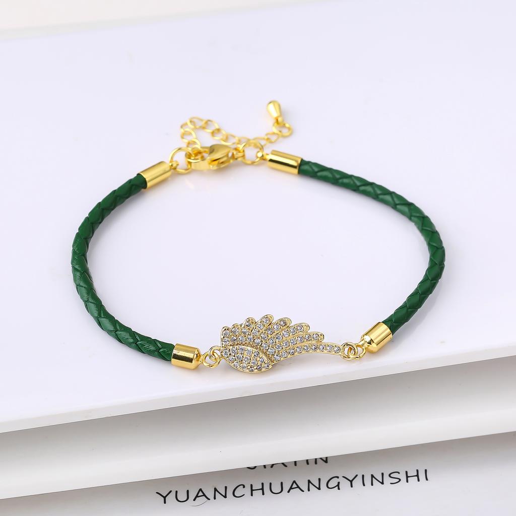 White Cubic Zircon Angel Wings Leather Rope Braided Bracelet for Women Girls Daily Party Lucky Jewelry Fine Birthday Gift