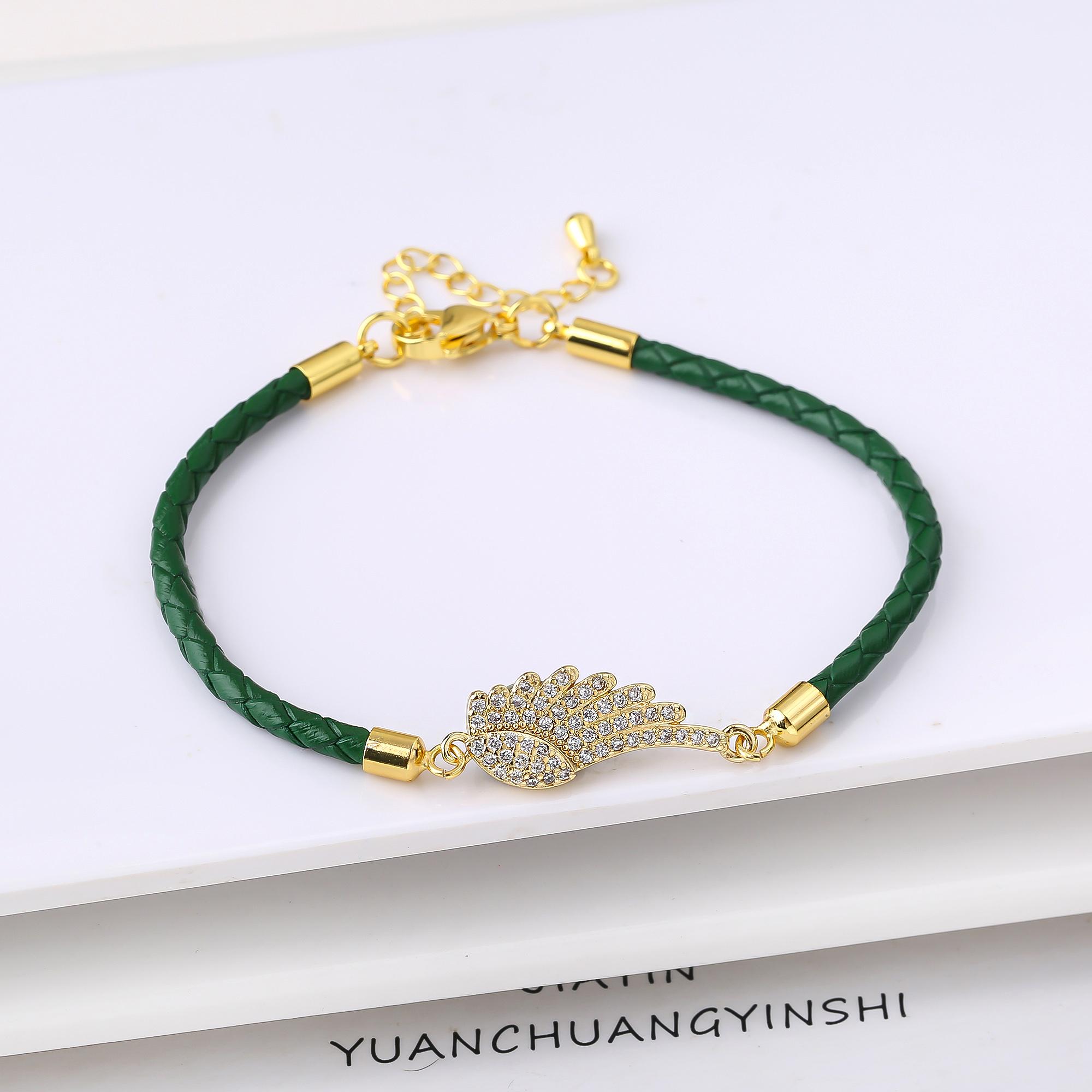 

Luxury White Full Cubic Zirconia Angel Wings Leather Rope Chain Bracelet Lucky for Women Girls Party Wedding Zircon Gift