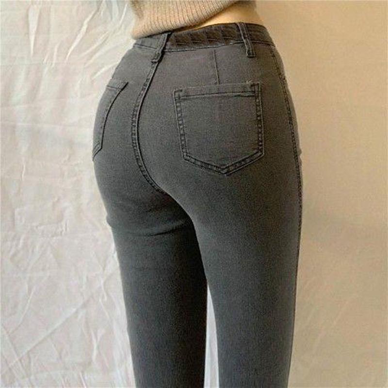 Jeans elasticizzati a vita alta di grandi dimensioni Pantaloni skinny elasticizzati in denim slim da donna Pantaloni in denim a matita con sollevamento dell'anca lavati vintage