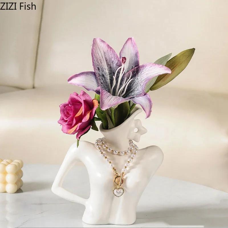 Elegant Dames Ceramic Vase Creative Figures Flower Pots Desk Decoration Flowers Arrangement Floral Vases Room Aesthetic Decor