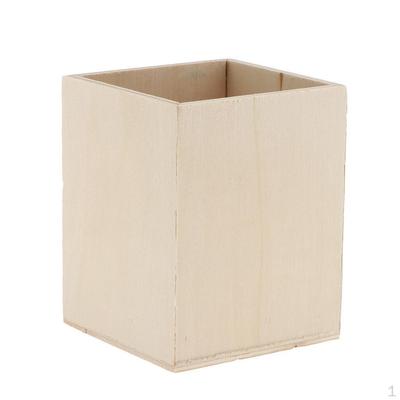Square Unfinished Wood Pen Container Storage Box for Kids Crafts