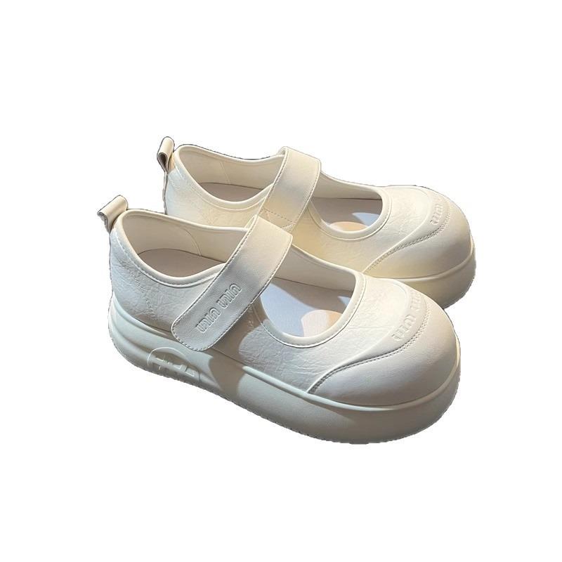 White Mary Jane women's shoes Velcro college wind big head shoes new heightening platform single shoes women
