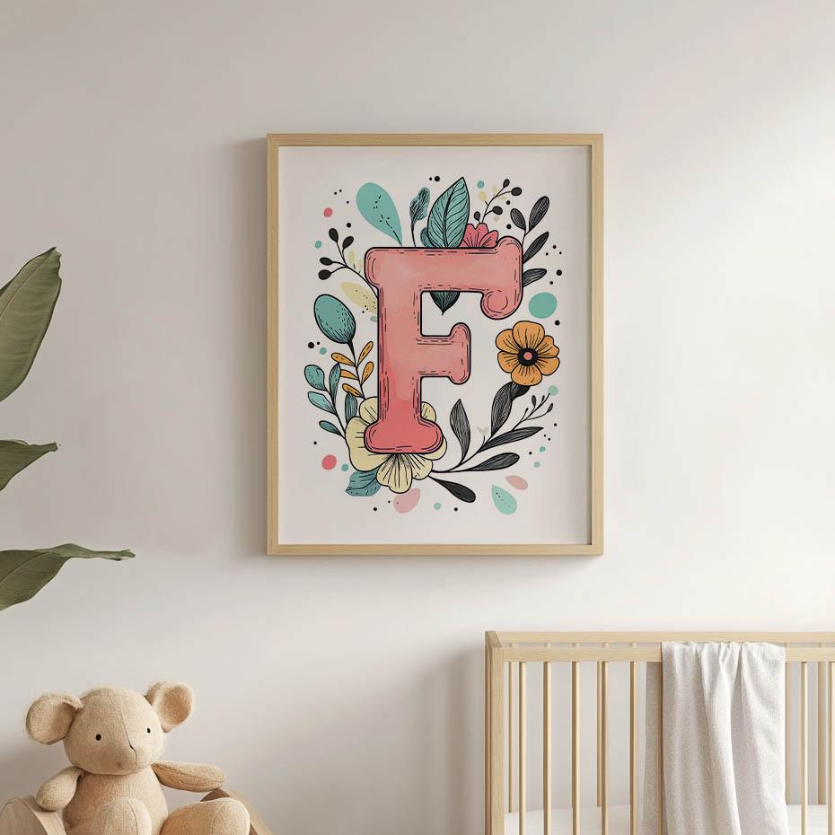 Letter "F" Poster With Colorful Flowers Letter "F" Poster With Colorful Flowers, 40X50 Cm, Frameless, Matte Paper 230 Gsm