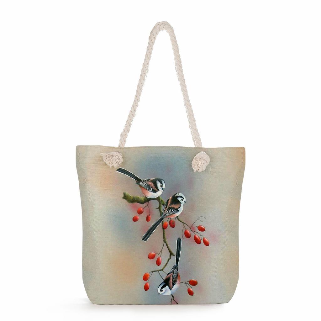 Bird print thick rope single-shoulder beach bag 7251 CLE