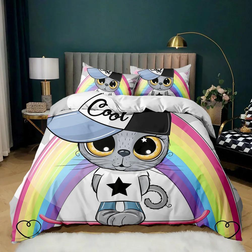 Cartoon Skateboard Duvet Cover Set Cartoon Wolf Kids Hip Hop Skateboard Sport Queen King Cute Wild Animal Polyester Quilt Cover