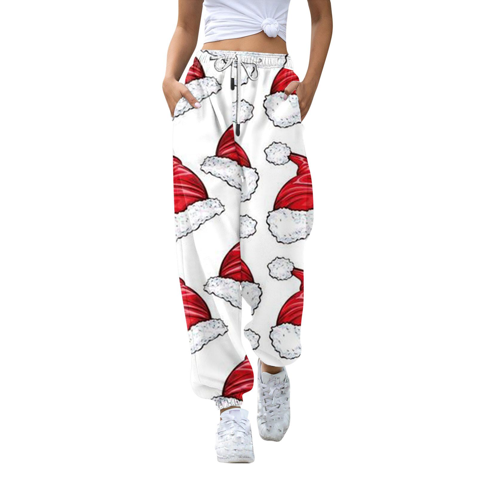 

Женские повседневные модные рождественские принтованные повседневные спортивные брюки с эластичной талией и завязками на шнурке XL белый