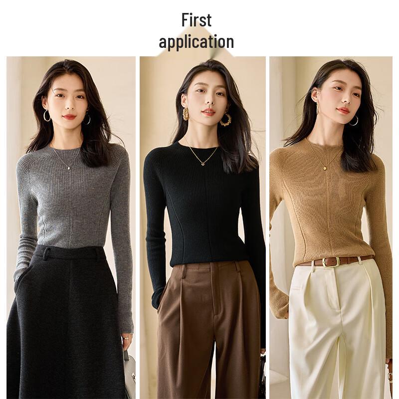 Chushen Women's Half-High Collar Pure Wool Knit Sweater