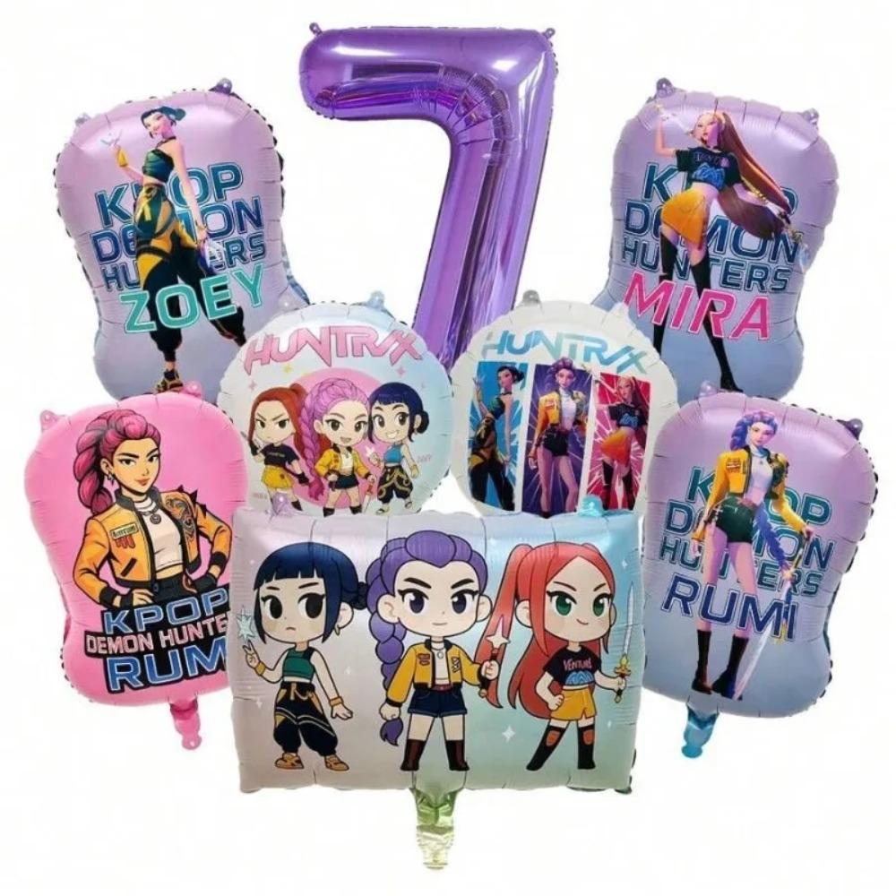 Hot Kpop Demon Hunters Number 1-9 Foil Balloon Set, Full Cast Themed Balloons Birthday Party Decorations Photo Prop New