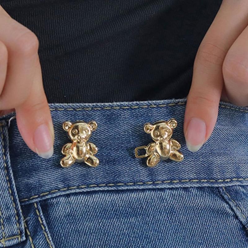 Cute Bear Button for Jeans Bear Clip for Pants Jean Buttons Pins for Loose Jeans No Sew and Adjustable Waist Buckles