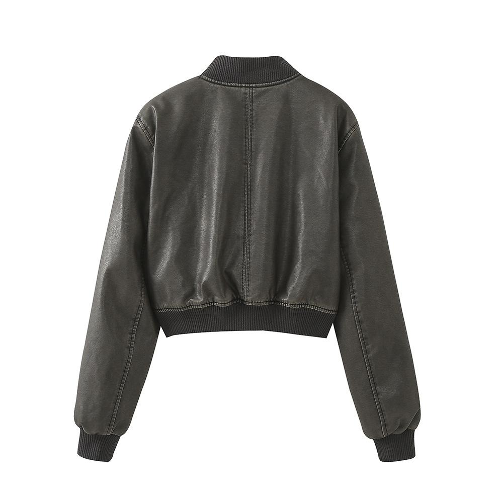 Women's Vintage Imitation Leather Bomber Jacket Coat Women's Style