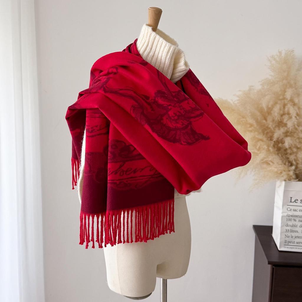 Luxury Autumn-Winter Core-Spun Yarn Scarf: Letter Style Imitation Cashmere Tassel Shawl for Warmth