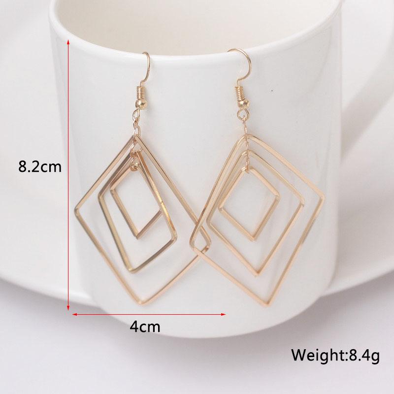 Rhombus Pendants Women's Earrings Metal Square Drop Crystal Dangle Earrings Exaggerated Wood Ear Jewelry Aretes De