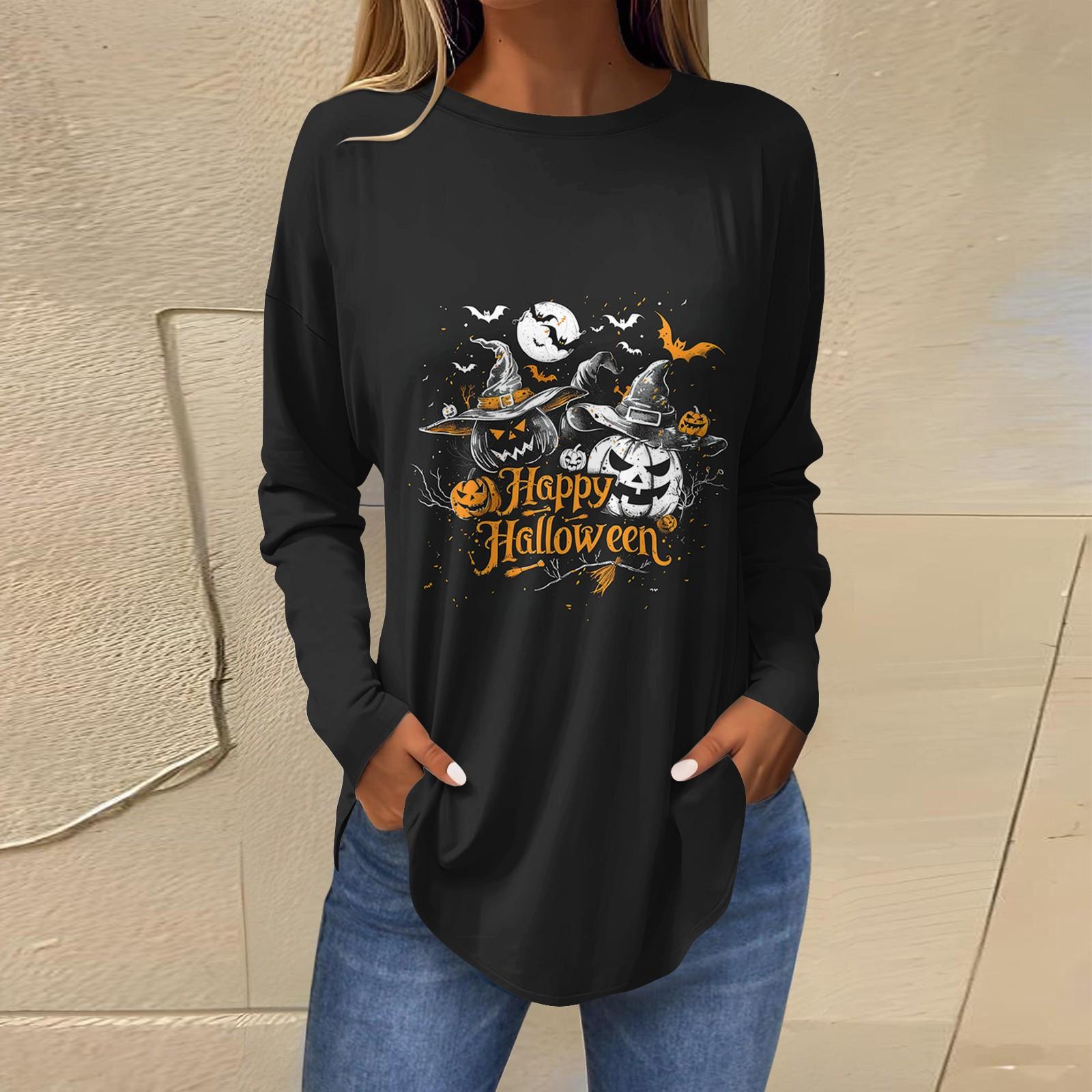 Женская свободная футболка с длинным рукавом с круглым вырезом и принтом — фото 7