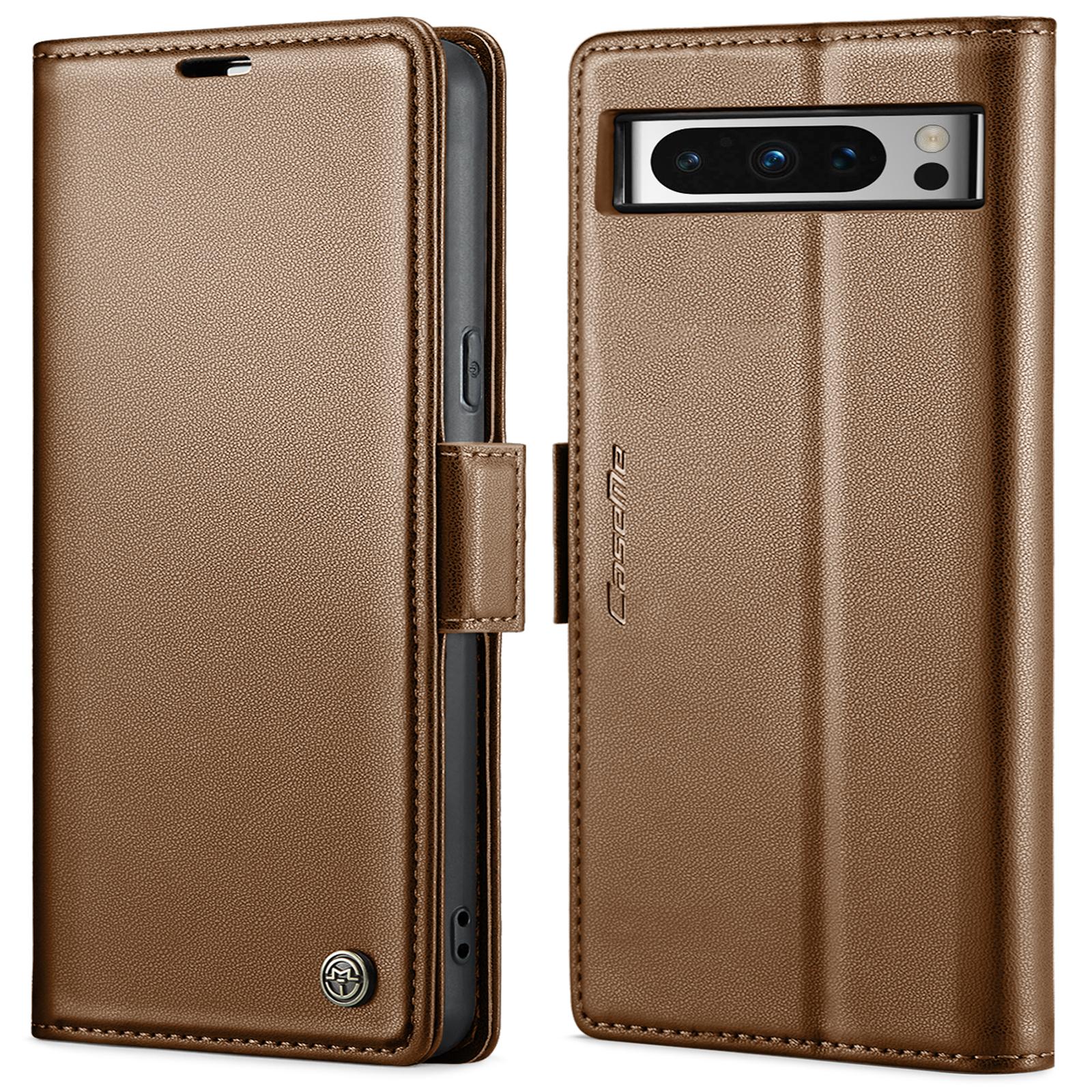 

For Google Pixel 8 Pro Leather Case CASEME 023 RFID Blocking 3 Card Slot Mobile Cover Brown