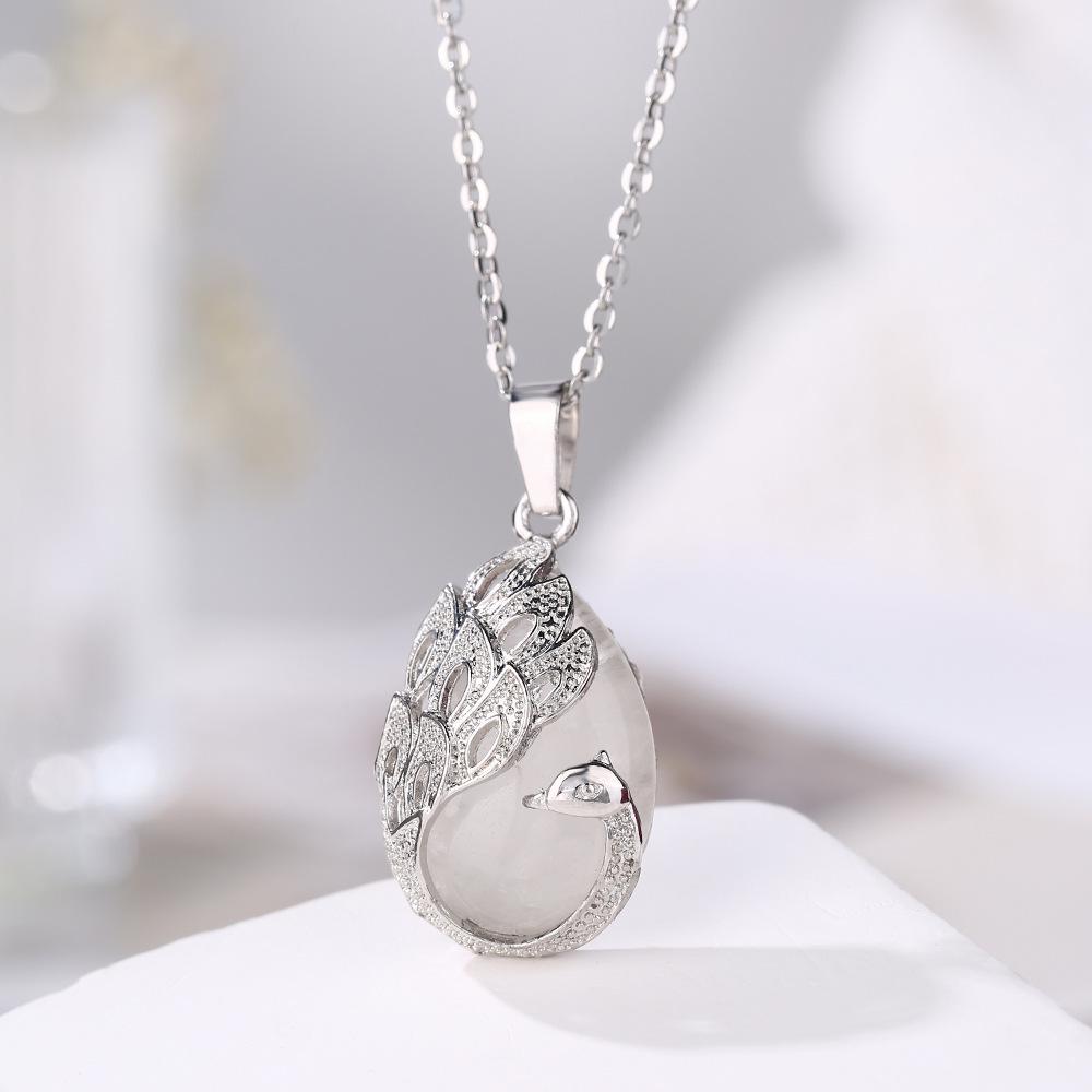 Zhouhang Peacock Necklace with Natural Crystal & Amethyst Pendant