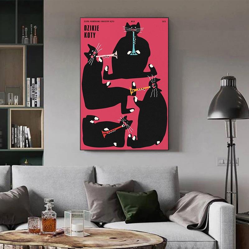 Original Polish Funny Abstract Animal Retro Poster Canvas Printing World Cat Day Dog Storks Wall Art Club Room Home Bar Decor