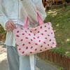 Korean New Strawberry Printed Corduroy Shoulder Bag Small Fresh Literary Tote Bag Girl Travel Shoulder Backpack