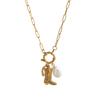 Retro Fish Boots Flower Loop Necklace with Multiple Pendants DIY Boots Love Pearl Plated 18K Gold Color Preserving