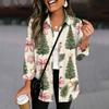 Women's Christmas Print Button Cardigan Long Sleeve Loose Fit Casual Shirt Top