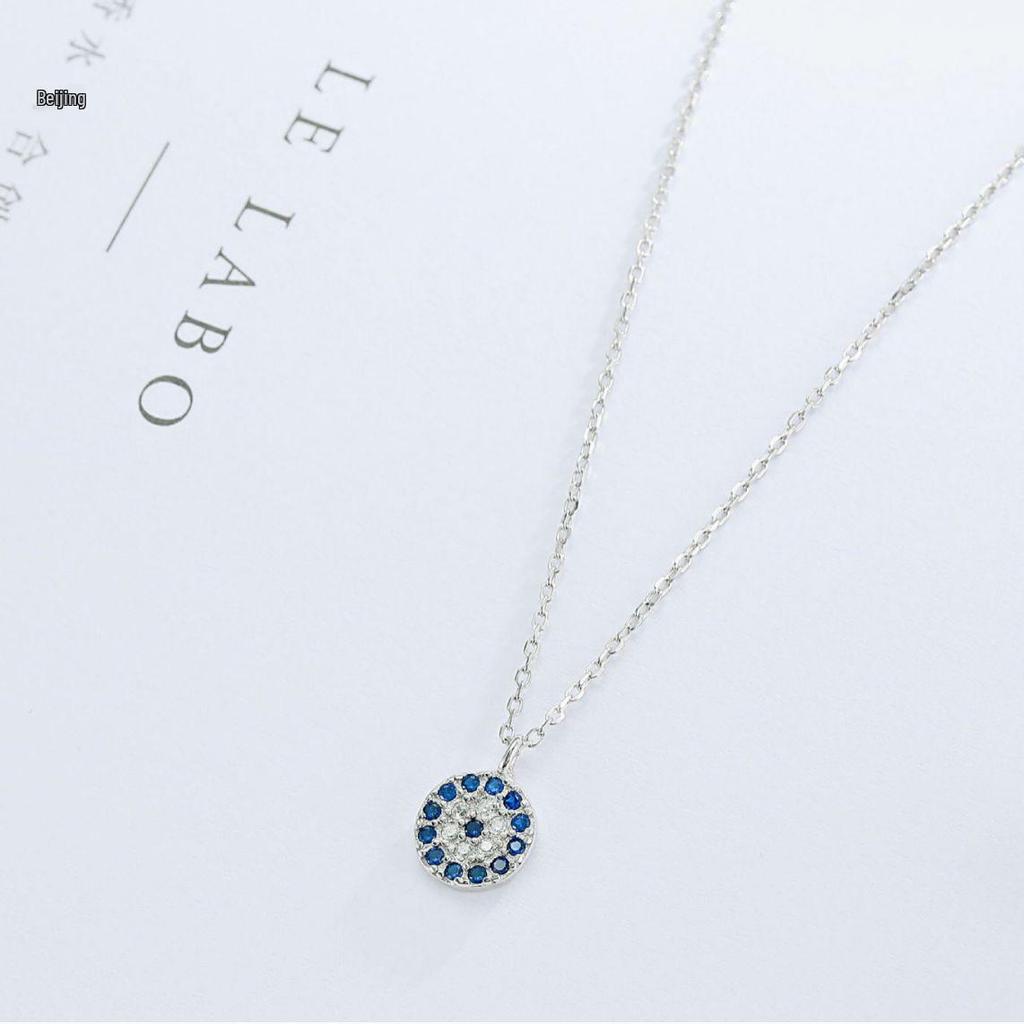 S925 Silver Evil Eye Necklace with Blue Eyes and Diamond-Set - Korean Style Simple Clavicle Design