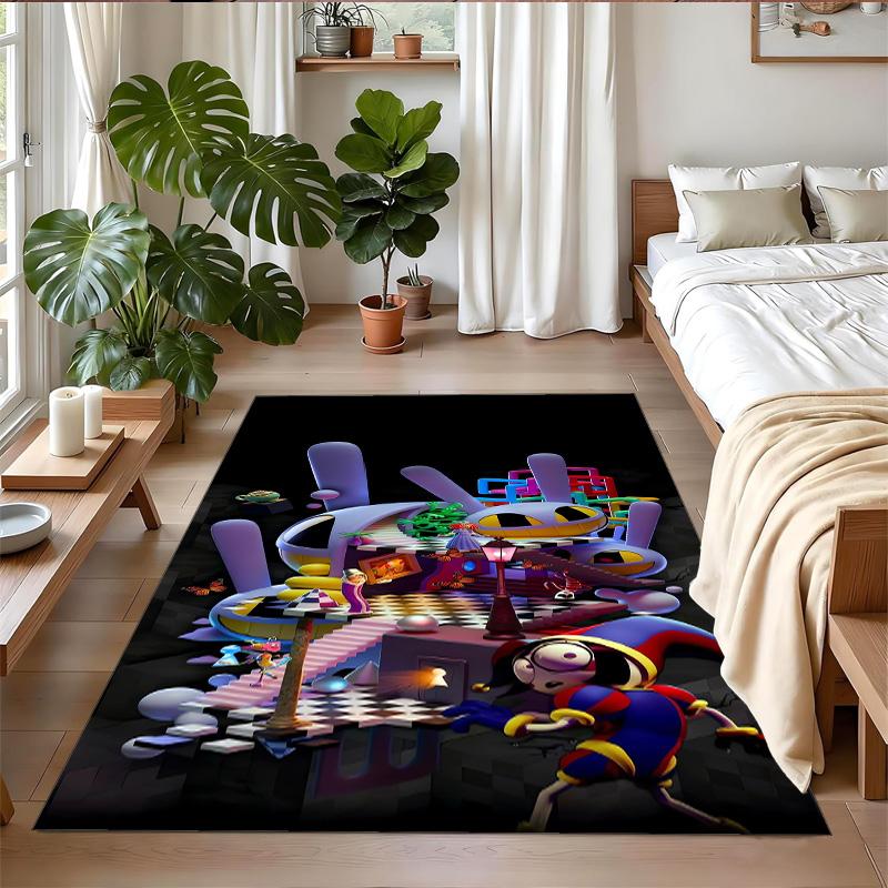 Tappeto Antiscivolo in Velluto di Cristallo, Fantastico Tappeto con Design The Amazing Digital Circus per Interni, Soggiorno, Camera da Letto, Decorazione per la Casa