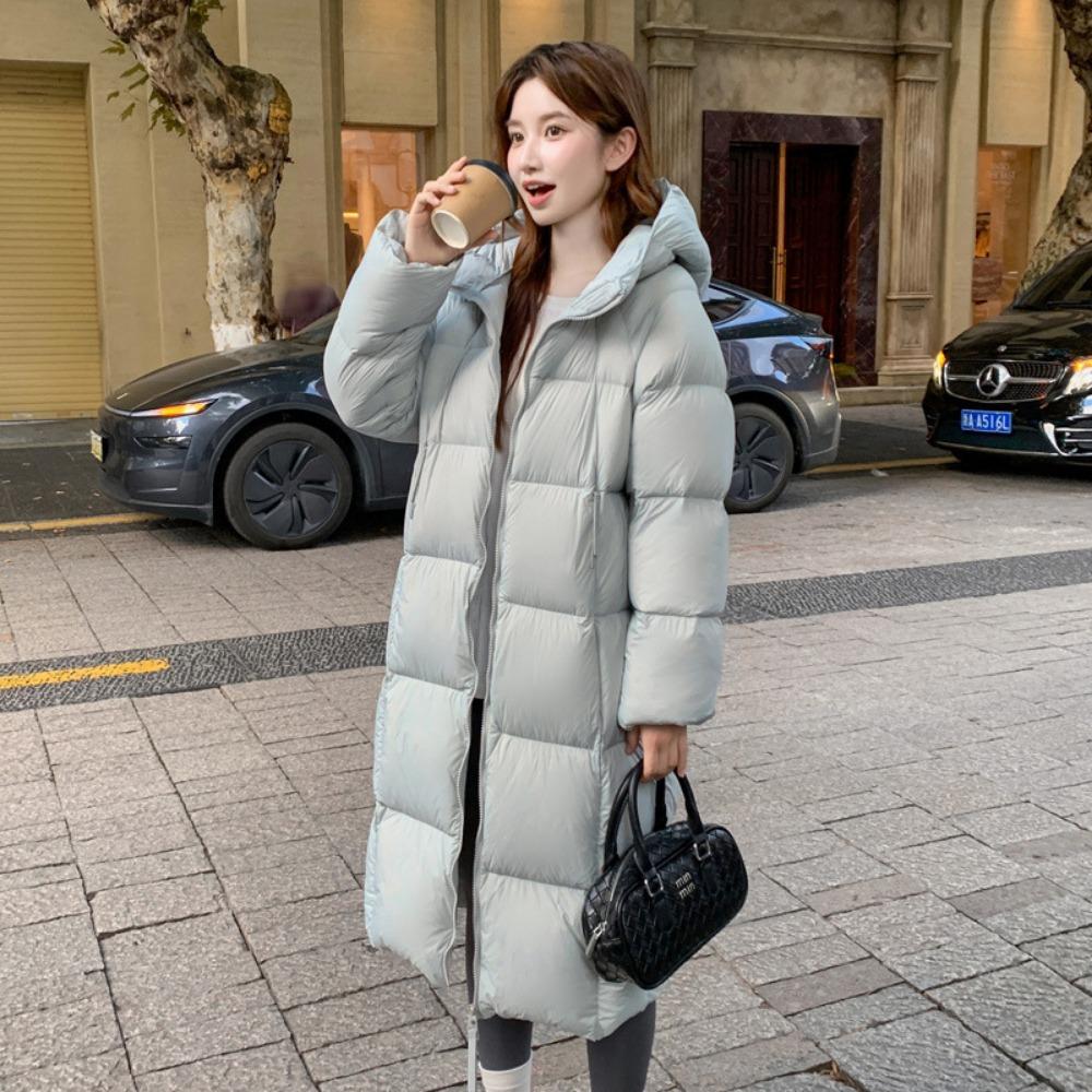 2025 winter Korean version of European and American style loose hooded long knee cotton clothes women's thickened bread clothes simple long coat