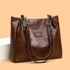 Soft Leather Large Capacity Tote Bag Women's Retro Work Commuter Shoulder Bag College Student Class Armpit Bag