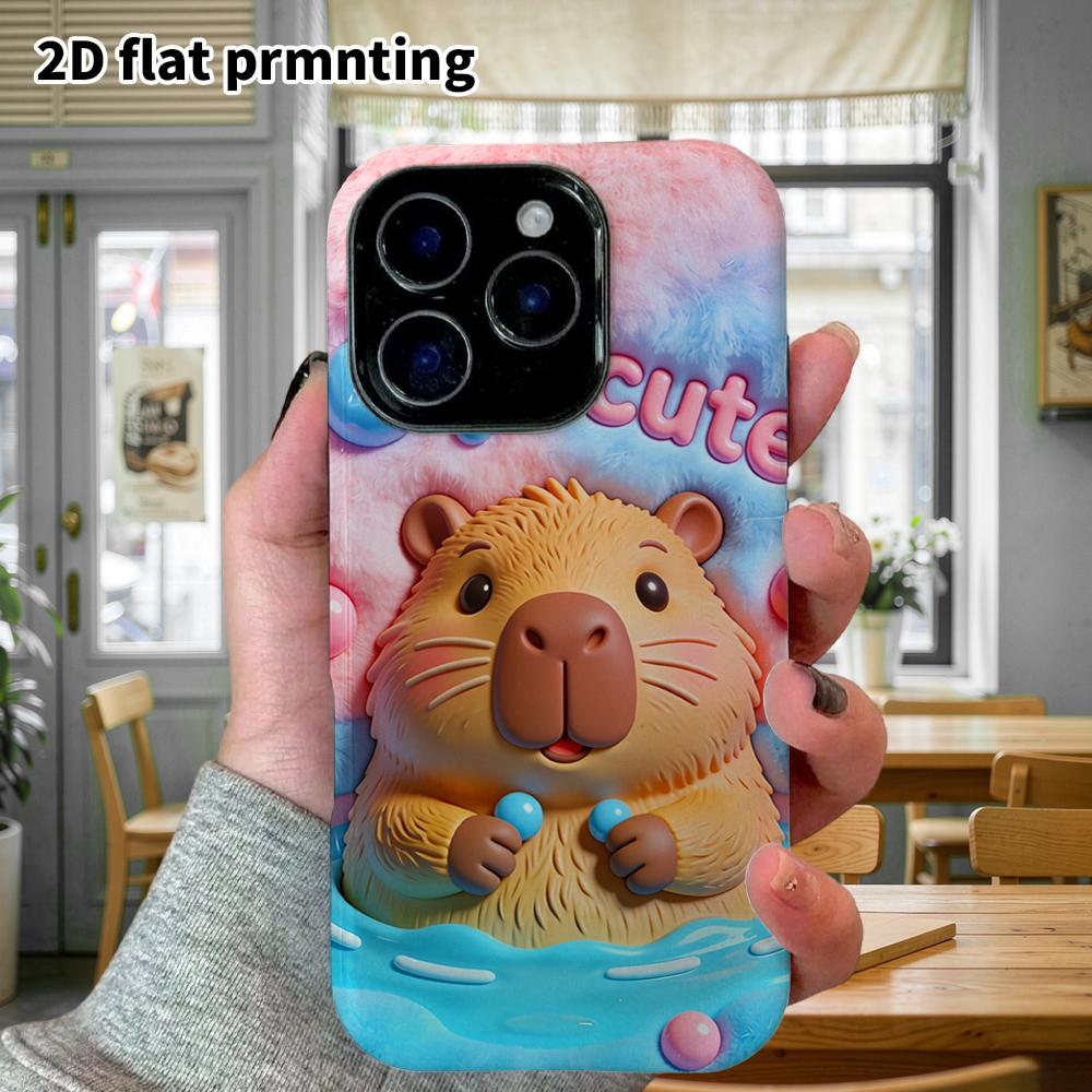 Phone Case: 2D Flat Design Suitable for iPhone 18 17 16 15 14 13 Pro Film Protective Case, Couple Style, Bathing Capybara, Christmas and Halloween Hol