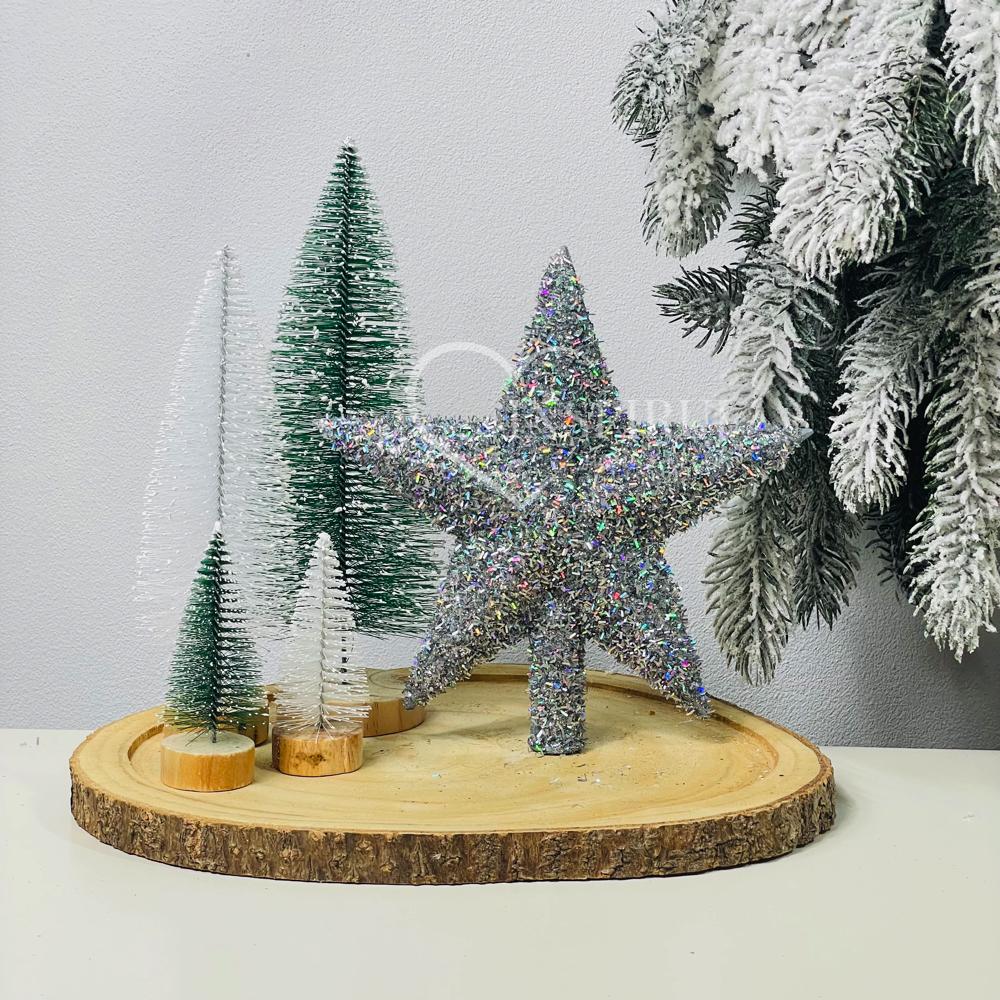 Czubek choinkowy - gwiazda srebrna z efektem jeżyk 3d 20 cm